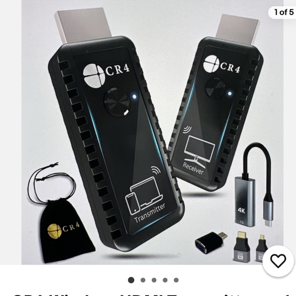 CR4 Wireless HDMI Transmitter and Receiver, Low-Latency 5G, 4K In/1080P Out